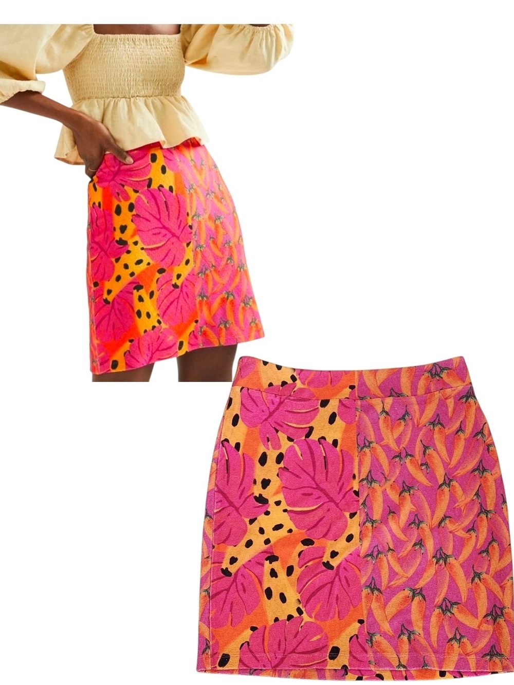 Farm Rio x Anthropologie Colorblock Cheetah Chili Pepper Pink Orange Mini Skirt